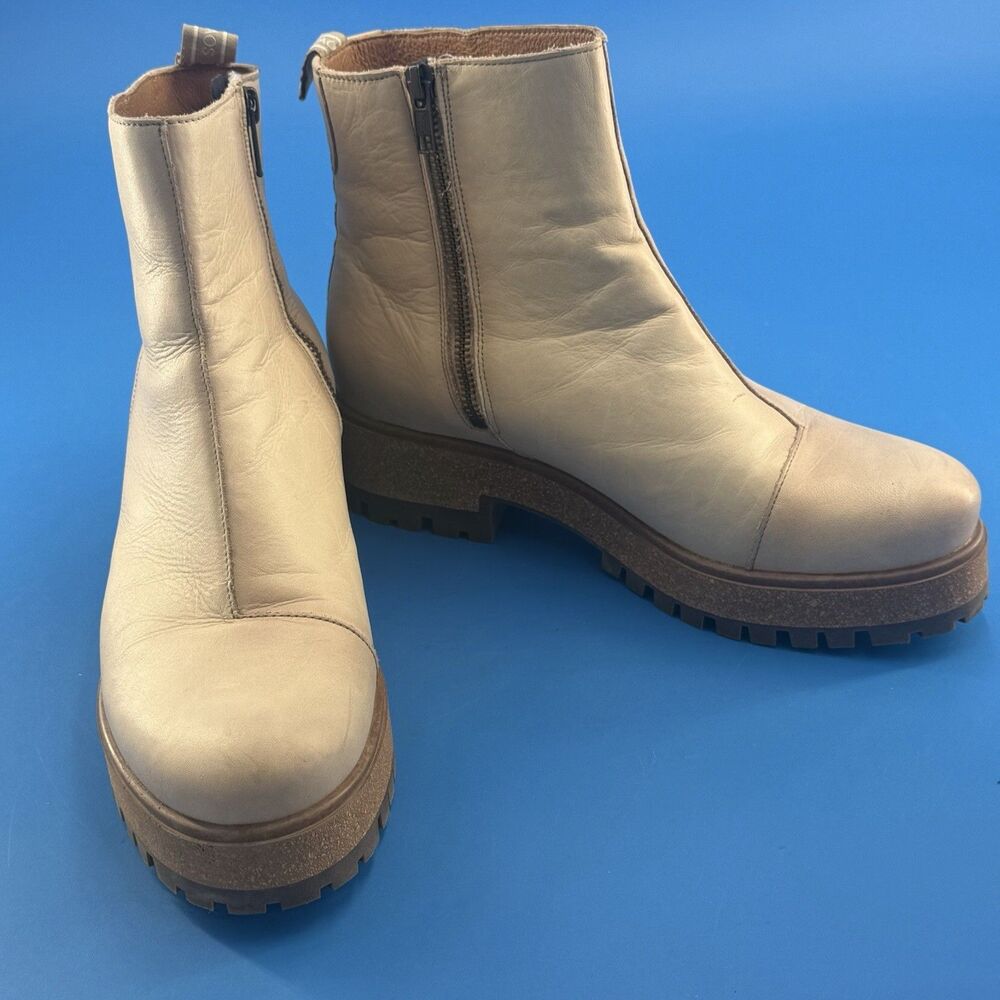 Taos Leather Downtown Leather Ankle Boot Side Zip Tan Brown Cream Women 8